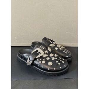 Toga Pulla Black Leather Western Studded Buckle Slides Mules Size 42
